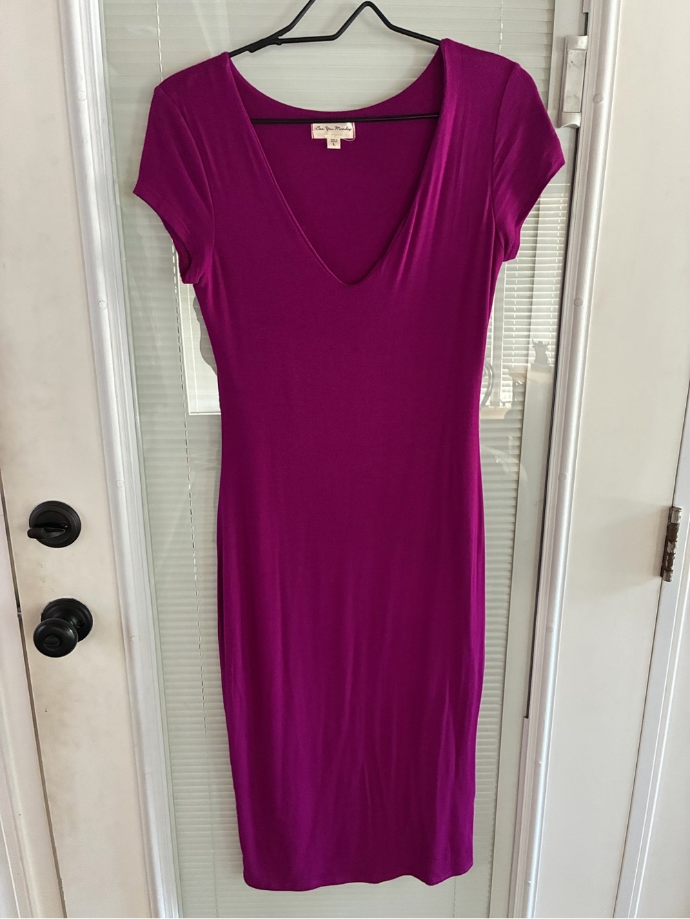 See You Monday Magenta V-Neck Midi Dress